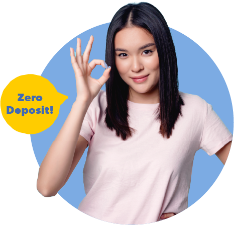 Girl gives an 'OK' signal for zero rental deposit Malaysia program.